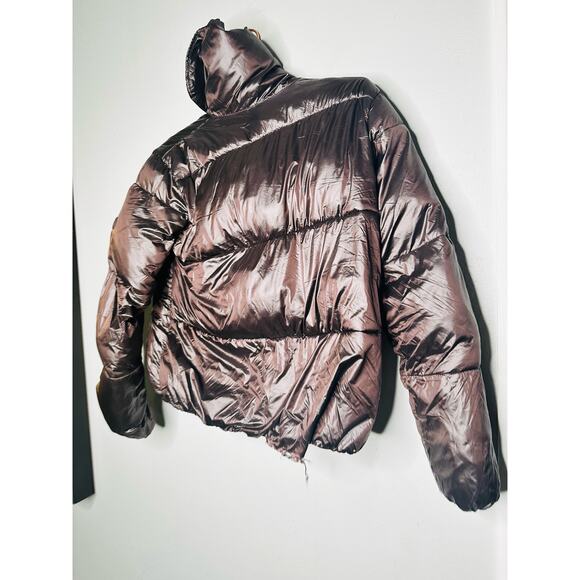 SAVE THE DUCK Ishya Puffer Black Brown Copper Moto Quilted Coat Jacket Size S - Picture 5 of 14